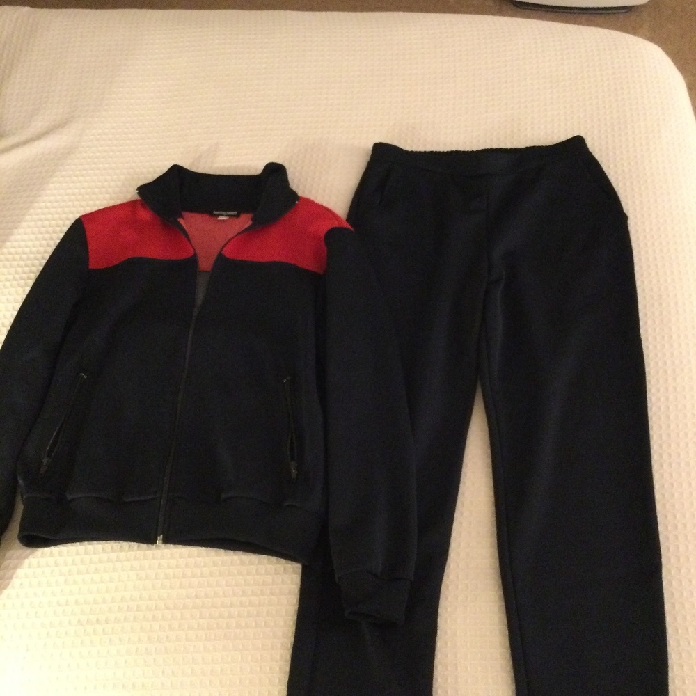 American Apparel Track Suit, Retro, size medium, navy blue and red NWOT